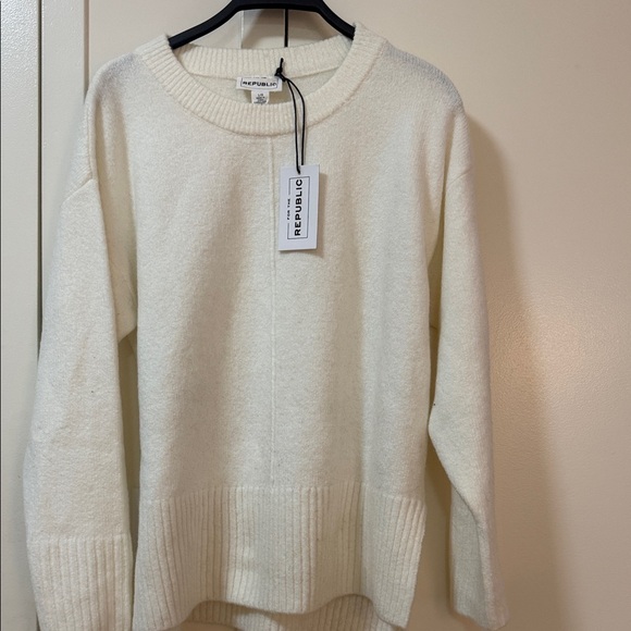 For The Republic Sweaters - For The Republic Cream Crew Neck Sweater